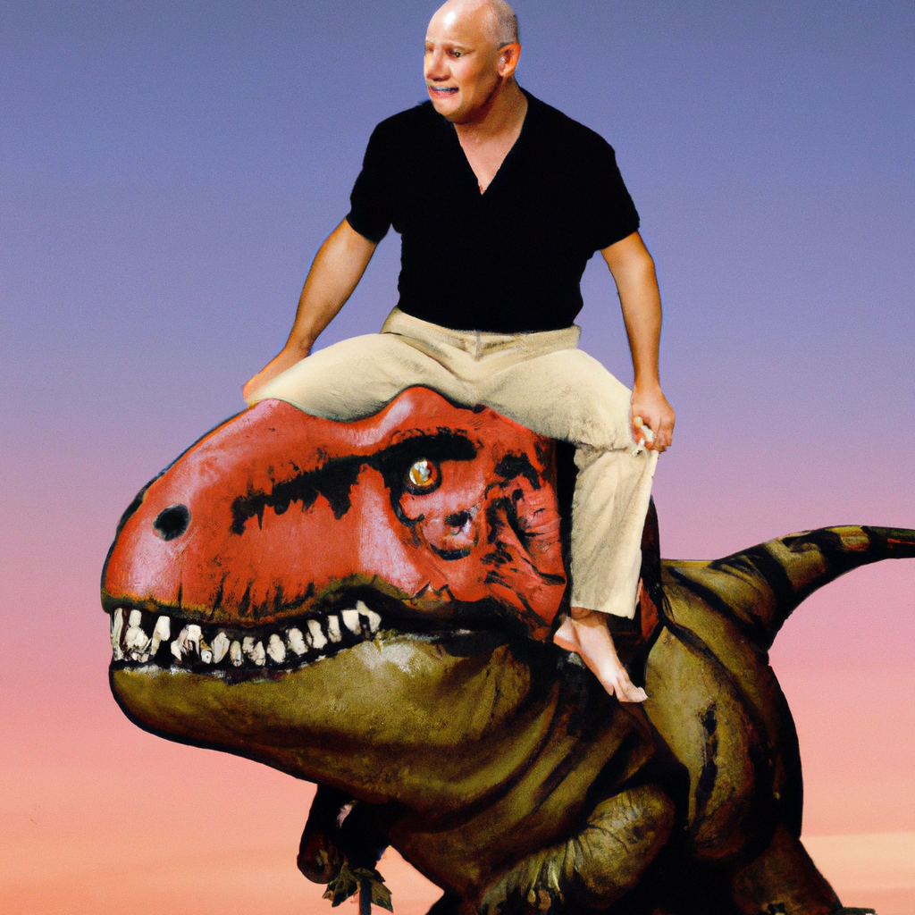 Брюс Уиллис, сидящий на динозавре