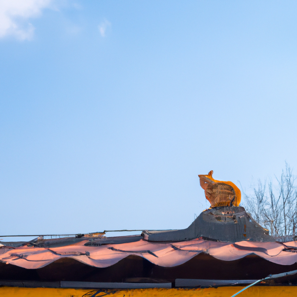 Рыжий кот сидящий на крыше здания