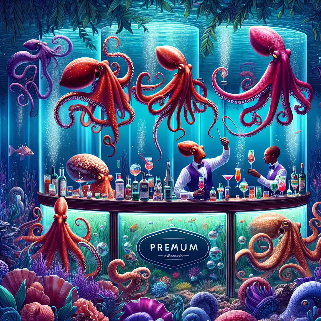 Коктейльный бар на дне океана, где в качестве барменов выступают осьминоги.