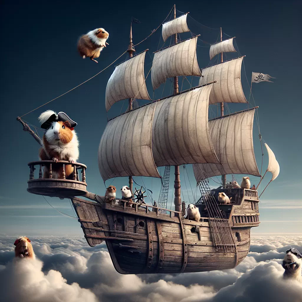 Пиратский корабль в воздухе, управляемый экипажем из морских свинок.